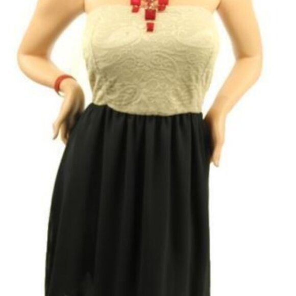 Libian NWOT Black and White Two Toned Spanish Lace Strapless Dress Size 1X - Picture 4 of 5